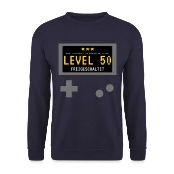 Level 50 freigeschaltet! Gamer Spieler Zocker - Unisex Pullover - Navy - Vorne - Alina (178cm) & Michal (187cm)