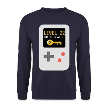 Level 22 freigeschaltet! Gamer Spieler Zocker - Unisex Pullover - Navy - Vorne - Alina (178cm) & Michal (187cm)