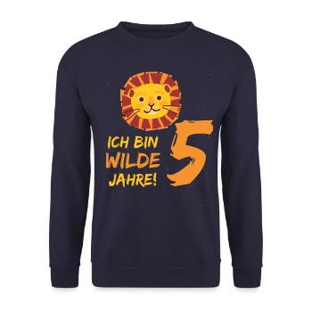 Ich bin wilde 5 Jahre! 5. Geburtstag Löwe 5 Jahre - Unisex Pullover - Navy - Vorne - Alina (178cm) & Michal (187cm)