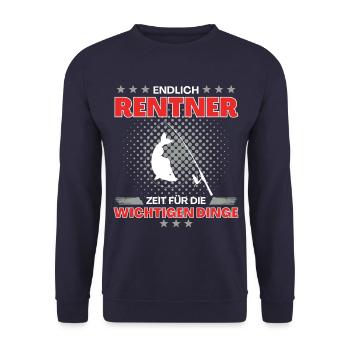 Angler in Rente - endlich Zeit fürs Fischen und - Unisex Pullover - Navy - Vorne - Alina (178cm) & Michal (187cm)