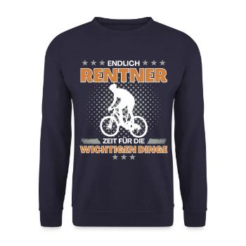 Fahrradfahrer in Rente Endlich Zeit fürs Fahrrad - Unisex Pullover - Navy - Vorne - Alina (178cm) & Michal (187cm)