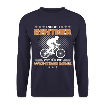 Fahrradfahrer in Rente Endlich Zeit fürs Fahrrad - Unisex Pullover - Navy - Vorne - Alina (178cm) & Michal (187cm)