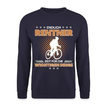 Fahrradfahrer in Rente Endlich Zeit fürs Fahrrad - Unisex Pullover - Navy - Vorne - Alina (178cm) & Michal (187cm)