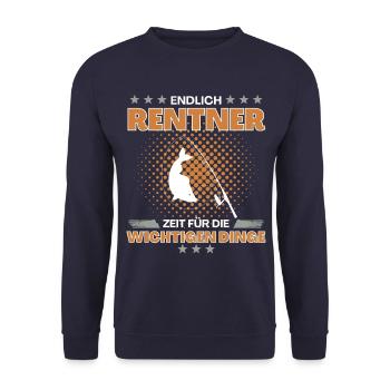 Angler in Rente - endlich Zeit fürs Fischen und - Unisex Pullover - Navy - Vorne - Alina (178cm) & Michal (187cm)