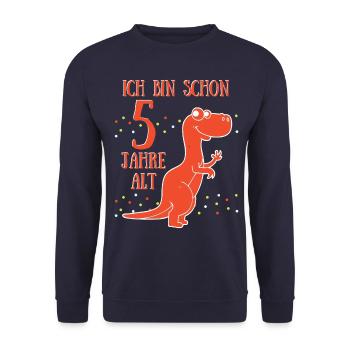 Ich bin schon 5 ! Geburtstag Dino Dinosaurier - Unisex Pullover - Navy - Vorne - Alina (178cm) & Michal (187cm)