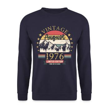 Original August Vintage 1976 Birthday Gift - Unisex Sweatshirt - navy - Front - Alina (178cm) & Michal (187cm)
