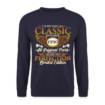 Born in 1990 Birthday Gift Men September - Unisex Sweatshirt - navy - Front - Alina (178cm) & Michal (187cm)