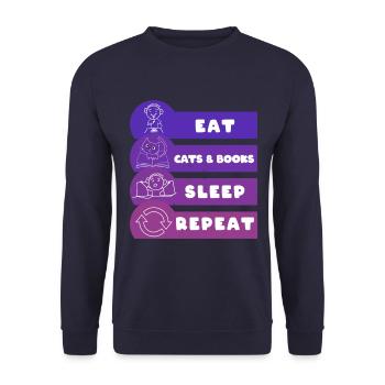 Eat Cats & Books Sleep Repeat - Unisex Pullover - Navy - Vorne - Alina (178cm) & Michal (187cm)