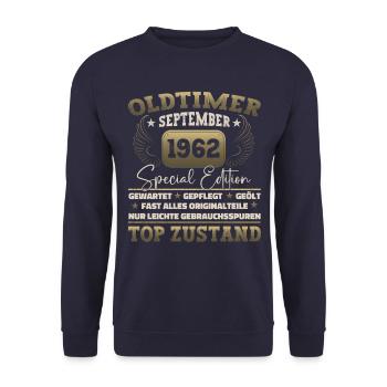 Oldtimer September 1962 60th birthday Geschen - Unisex Sweatshirt - navy - Front - Alina (178cm) & Michal (187cm)