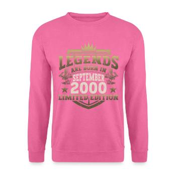 Legend September 2000 22nd Birthday Gift Fun - Unisex Sweatshirt - pink - Front
