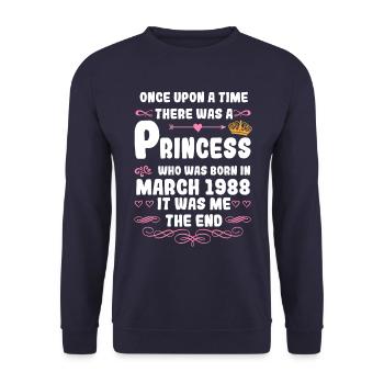 Il était une fois une princesse. Naissance en mars 1988 - Sweat-shirt Unisexe - marine - Devant - Alina (178cm) & Michal (187cm)