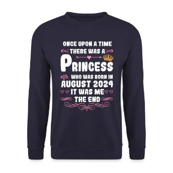 Es war einmal eine Prinzessin. August 2024 Geburts - Unisex Pullover - Navy - Vorne - Alina (178cm) & Michal (187cm)