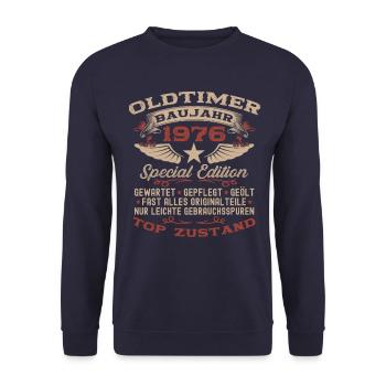 Oldtimer 1976 46. Geburtstag Geschenk Damen Herren - Unisex Pullover - Navy - Vorne - Alina (178cm) & Michal (187cm)