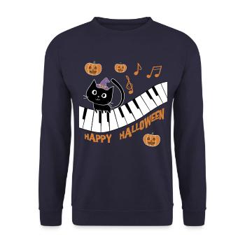 Black cat with pumpkin wishes Happy Halloween - Unisex Sweatshirt - navy - Front - Alina (178cm) & Michal (187cm)