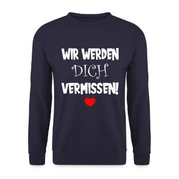 Wir werden dich vermissen Abschied Jobwechsel - Unisex Pullover - Navy - Vorne - Alina (178cm) & Michal (187cm)