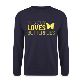 Typ Schmetterling Spruch - Unisex Pullover - Navy - Vorne - Alina (178cm) & Michal (187cm)