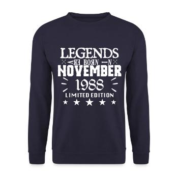 November 1988 | Birthday 1988 Legends are Born - Unisex Sweatshirt - navy - Front - Alina (178cm) & Michal (187cm)