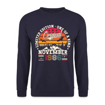Original November 1986 36th Birthday Gift - Unisex Sweatshirt - navy - Front - Alina (178cm) & Michal (187cm)