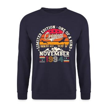 Original November 1994 28th Birthday Gift - Unisex Sweatshirt - navy - Front - Alina (178cm) & Michal (187cm)