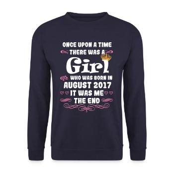 Once upon a time there was a girl. August 2017 Birthday - Unisex Sweatshirt - navy - Front - Alina (178cm) & Michal (187cm)