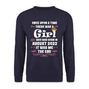 Once upon a time there was a girl. August 2022 Birthday - Unisex Sweatshirt - navy - Front - Alina (178cm) & Michal (187cm)
