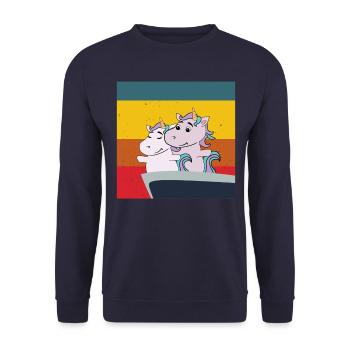 niedliche Einhörner in Titanic Pose süße Pferdchen - Unisex Pullover - Navy - Vorne - Alina (178cm) & Michal (187cm)
