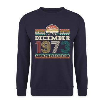 Born December 1973 49th birthday gift - Unisex Sweatshirt - navy - Front - Alina (178cm) & Michal (187cm)