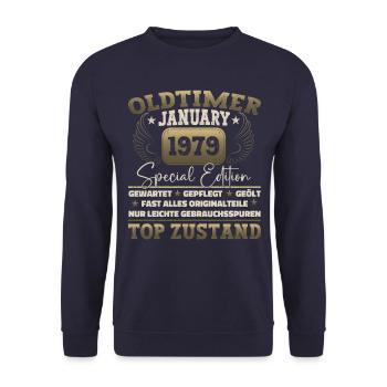 Born 1979 January 44th birthday Gift man - Unisex Sweatshirt - navy - Front - Alina (178cm) & Michal (187cm)