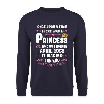 Il était une fois une princesse. Avril 1953 né - Sweat-shirt Unisexe - marine - Devant - Alina (178cm) & Michal (187cm)