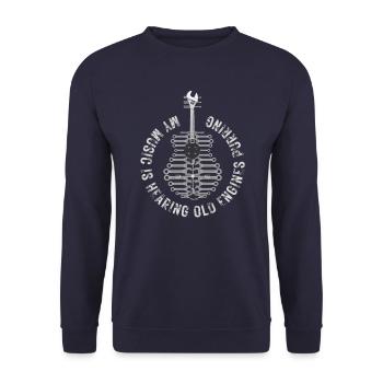 Gitarre in mechanischen Werkzeugen, Musik in meinem Gara - Unisex Pullover - Navy - Vorne - Alina (178cm) & Michal (187cm)