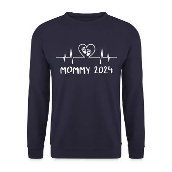 Mommy 2024 Heartbeat - La naissance de Maman Maman Mami - Sweat-shirt Unisexe - marine - Devant - Alina (178cm) & Michal (187cm)