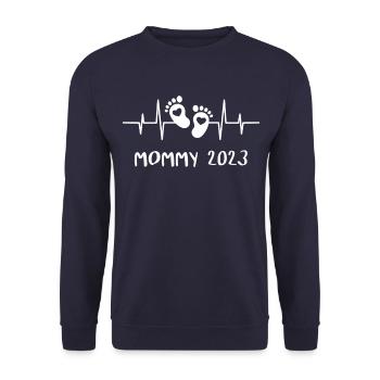 Mommy 2025 Heartbeat - La naissance de maman maman mami - Sweat-shirt Unisexe - marine - Devant - Alina (178cm) & Michal (187cm)