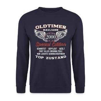 23. Geburtstag Oldtimer Jahrgang 2000 Geschenk - Unisex Pullover - Navy - Vorne - Alina (178cm) & Michal (187cm)