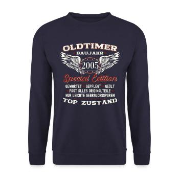 18. Geburtstag Oldtimer Jahrgang 2005 Geschenk - Unisex Pullover - Navy - Vorne - Alina (178cm) & Michal (187cm)