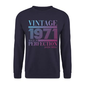 Vintage Jahrgang 1971 52. Geburtstag Geschenk Frau - Unisex Pullover - Navy - Vorne - Alina (178cm) & Michal (187cm)