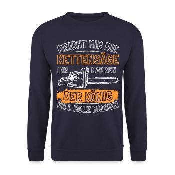 Reicht mir die Kettensäge! Holzfäller Holz Wald - Unisex Pullover - Navy - Vorne - Alina (178cm) & Michal (187cm)