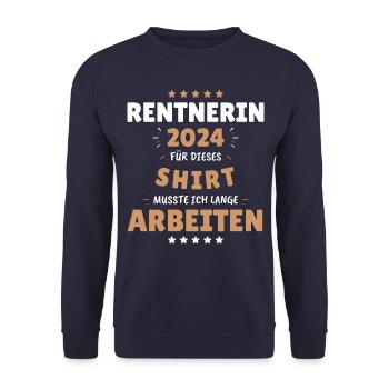 Rentnerin 2024 - Dafür musste ich lange Arbeiten! - Unisex Pullover - Navy - Vorne - Alina (178cm) & Michal (187cm)