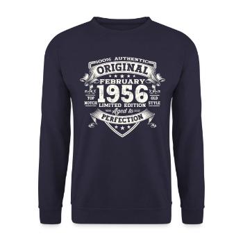 67e anniversaire Mann Original Février Né en 1956 - Sweat-shirt Unisexe - marine - Devant - Alina (178cm) & Michal (187cm)