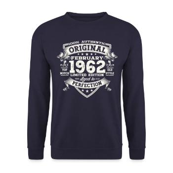 61st birthday man Original February Born 1962 - Unisex Sweatshirt - navy - Front - Alina (178cm) & Michal (187cm)