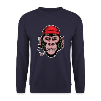 bekiffter Affe - Unisex Pullover - Navy - Vorne - Alina (178cm) & Michal (187cm)