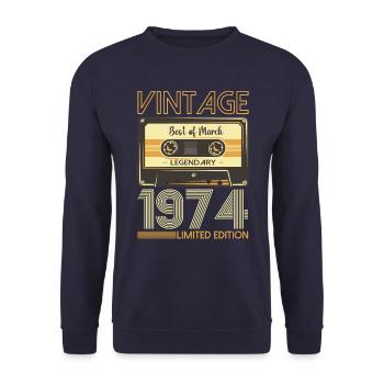 49 Birthday Man March Born 1974 Cassette - Unisex Sweatshirt - navy - Front - Alina (178cm) & Michal (187cm)