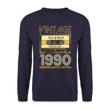 33 Birthday Man March Born 1990 Cassette - Unisex Sweatshirt - navy - Front - Alina (178cm) & Michal (187cm)
