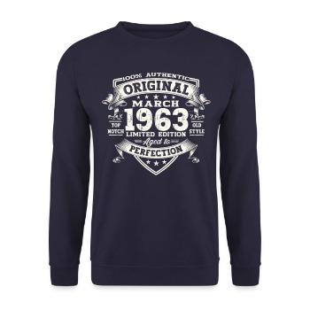 60. Geburtstag Mann Original März Jahrgang 1963 - Unisex Pullover - Navy - Vorne - Alina (178cm) & Michal (187cm)