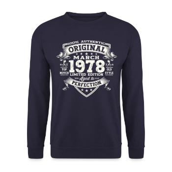 45th birthday Mann Original March Born 1978 - Unisex Sweatshirt - navy - Front - Alina (178cm) & Michal (187cm)
