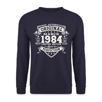 39th birthday Mann Original March Born 1984 - Unisex Sweatshirt - navy - Front - Alina (178cm) & Michal (187cm)