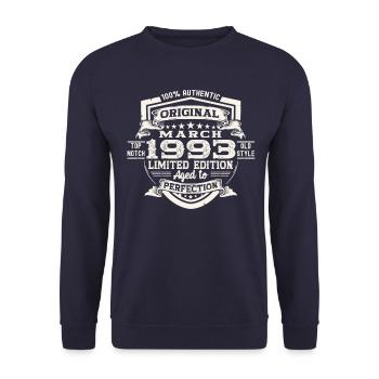 30. Geburtstag Mann Original März Jahrgang 1993 - Unisex Pullover - Navy - Vorne - Alina (178cm) & Michal (187cm)