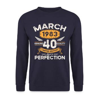 40th birthday man woman March born 1983 Legend - Unisex Sweatshirt - navy - Front - Alina (178cm) & Michal (187cm)