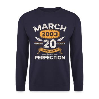 20th birthday man woman March born 2003 Legend - Unisex Sweatshirt - navy - Front - Alina (178cm) & Michal (187cm)