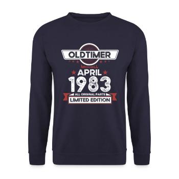 40th birthday man Oldtimer April born 1983 - Unisex Sweatshirt - navy - Front - Alina (178cm) & Michal (187cm)
