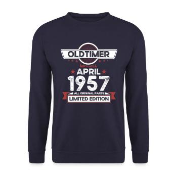 66e anniversaire homme Oldtimer April né en 1957 - Sweat-shirt Unisexe - marine - Devant - Alina (178cm) & Michal (187cm)
